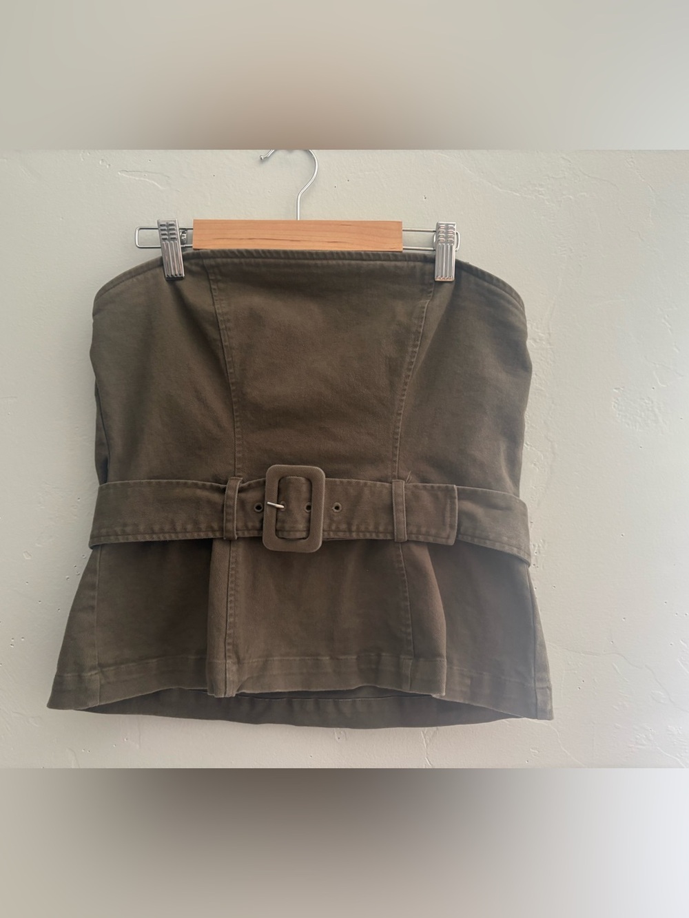 Express Olive Green Belted Strapless Corset Tube Top - Size M